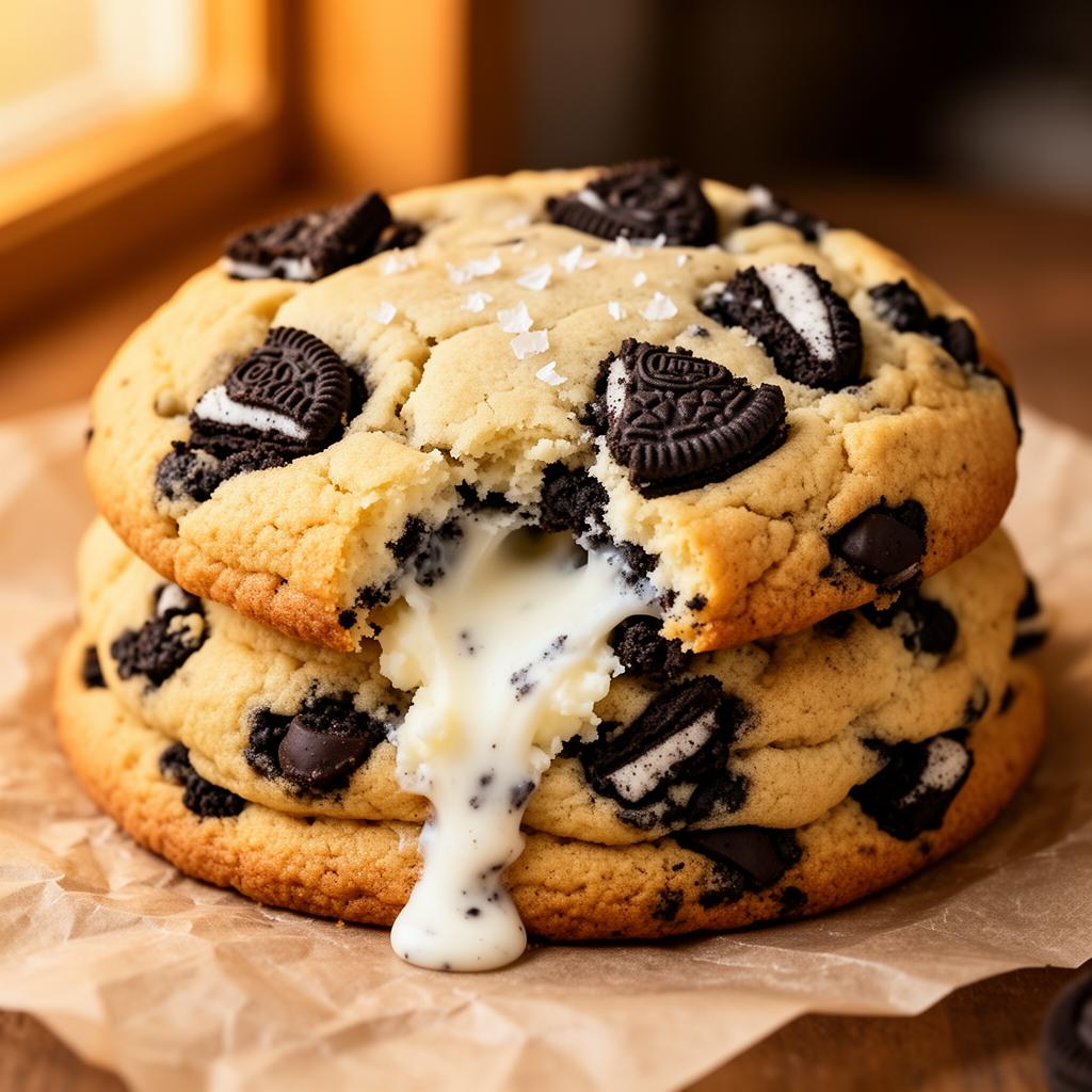 Six Oreo Overload cookies in a kraft box