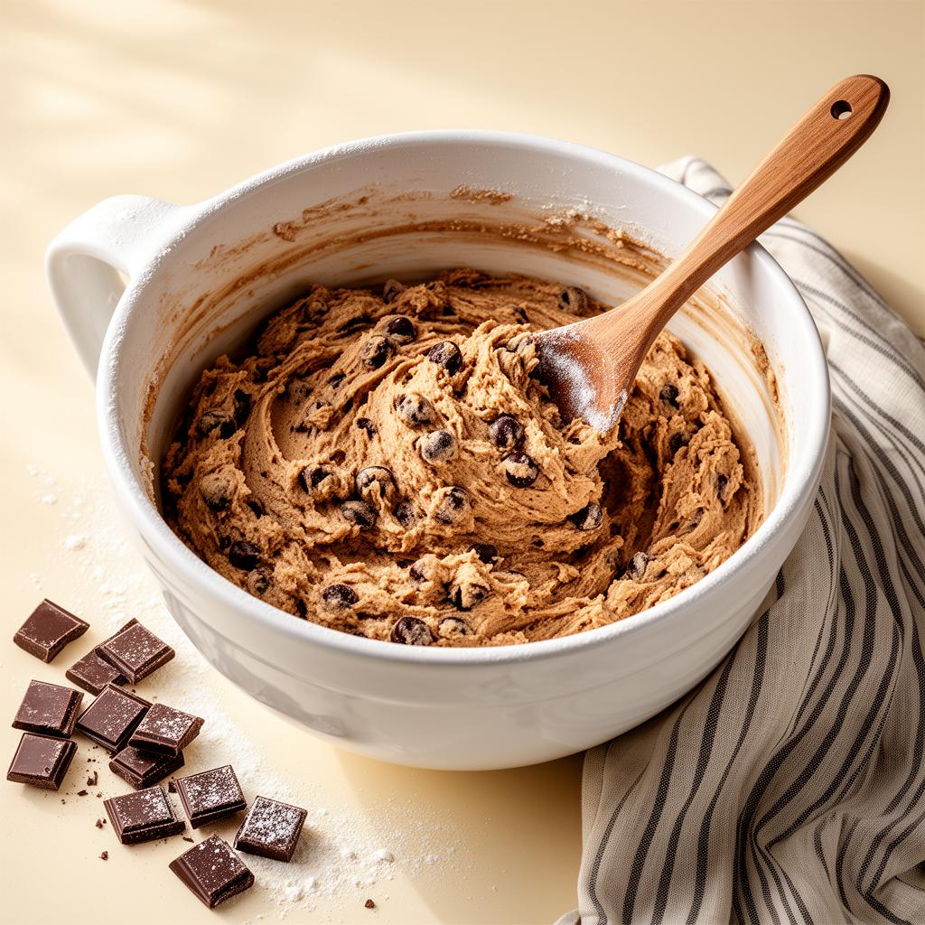 Mixing bowl with thick cookie dough